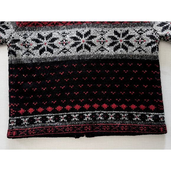Croft & Barrow Sz L Fair Isle  Cardigan Sweater Red Wool Blend Nordic Apres Ski - Picture 11 of 13